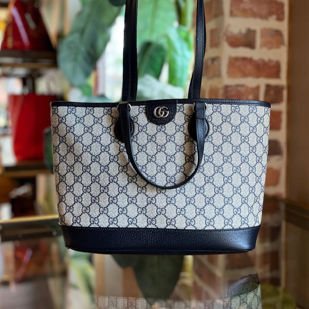 GUCCI Ophidia Navy Blue GG Supreme Canvas Tote
